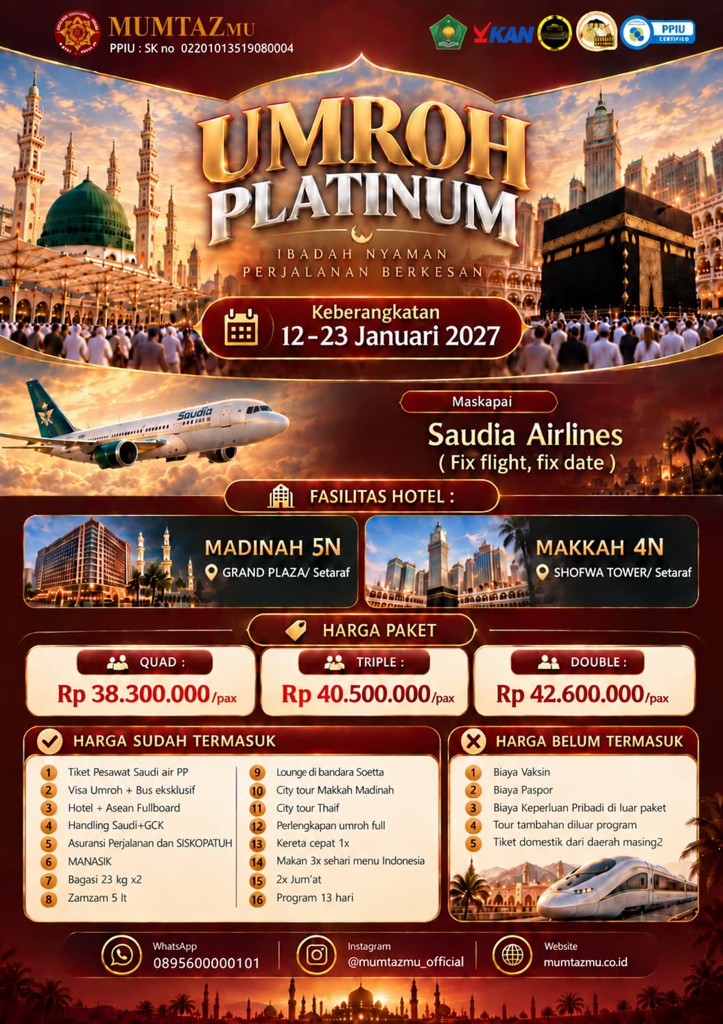 Umroh Platinum 13 Hari - 12 Januari 2027