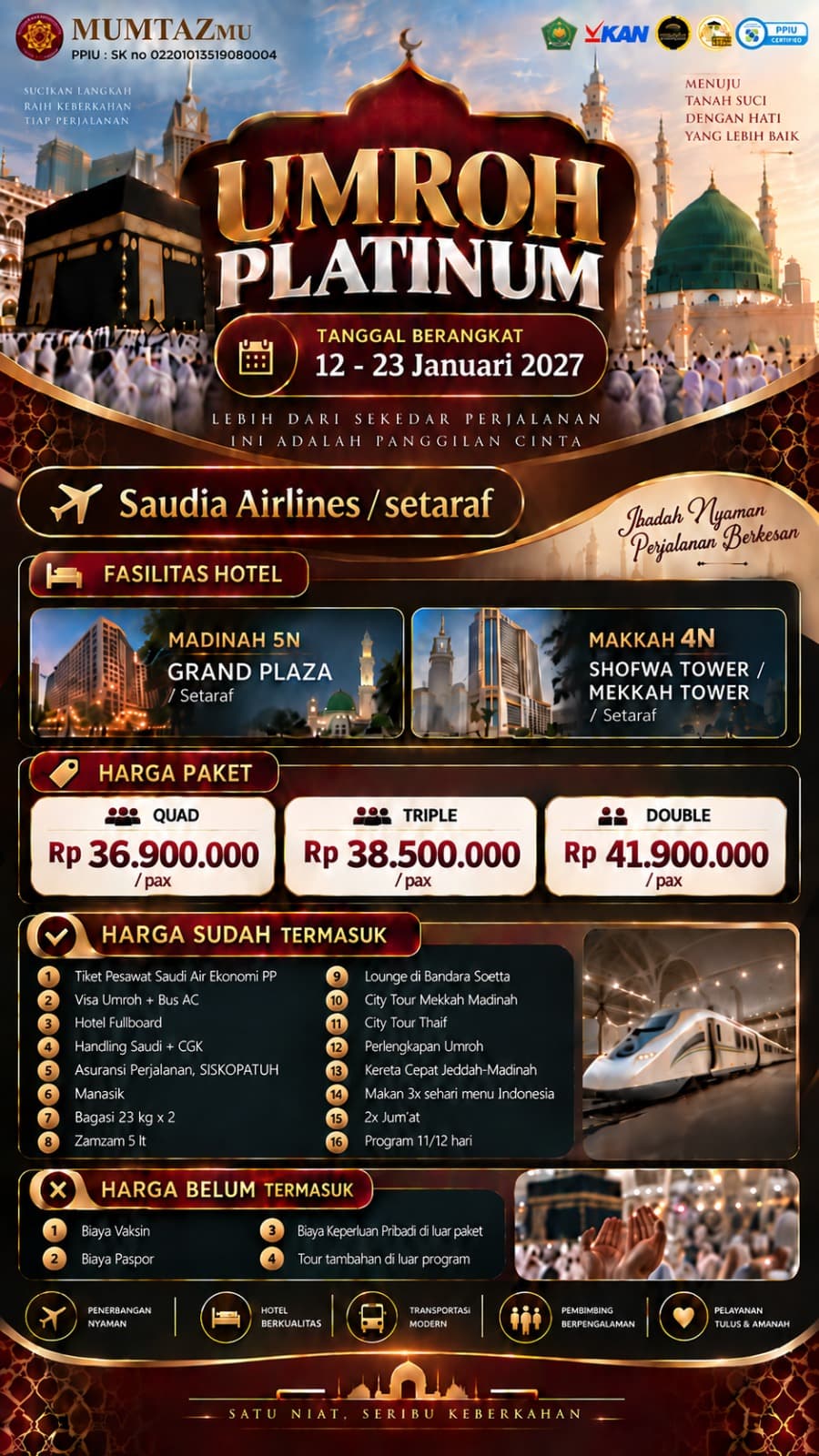 Umroh Platinum 12 Hari - 12 Januari 2027