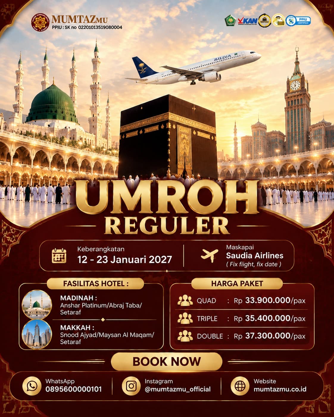 Umroh Reguler 12 Hari - 12 Januari 2027