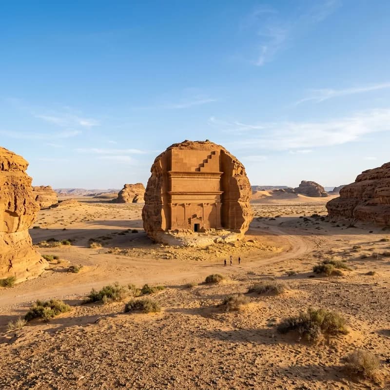 Pemandangan tebing dan situs arkeologi kuno di Al-Ula, Arab Saudi