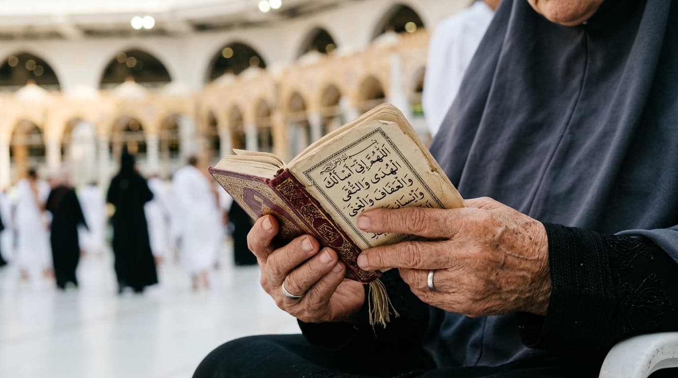 Kitab doa terbuka sebagai ilustrasi buku saku doa untuk jamaah umroh