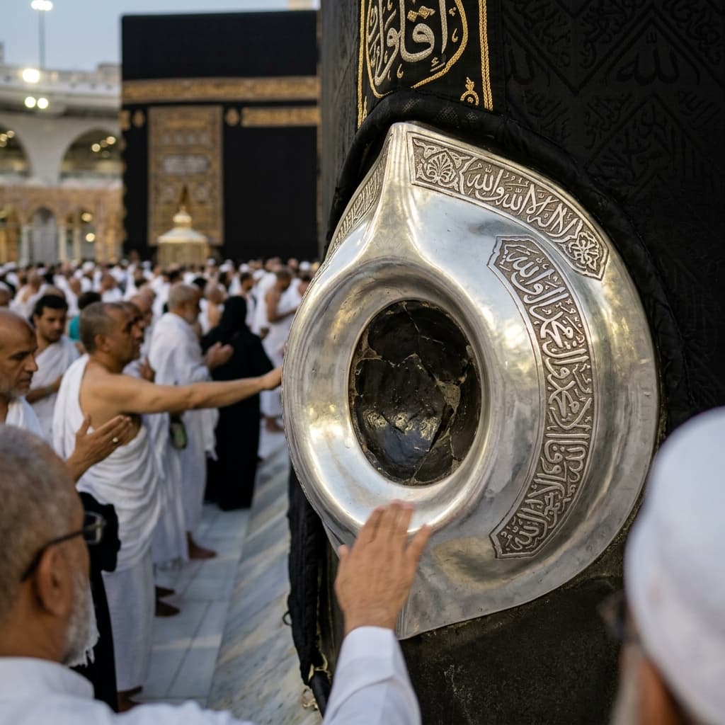 Miniatur Ka'bah dalam sesi manasik sebagai ilustrasi kisah Hajar Aswad