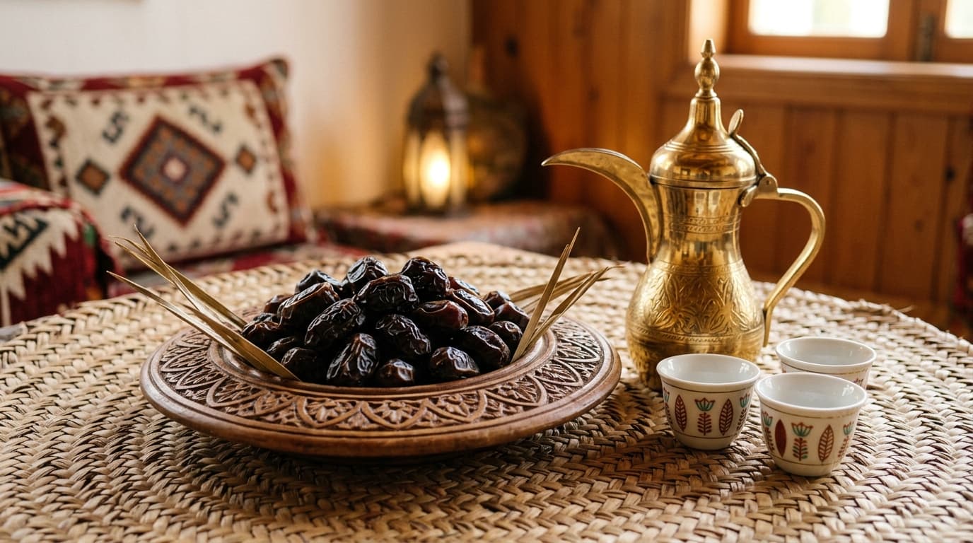 Kurma dan hidangan khas Arab Saudi sebagai ilustrasi oleh-oleh dari Madinah