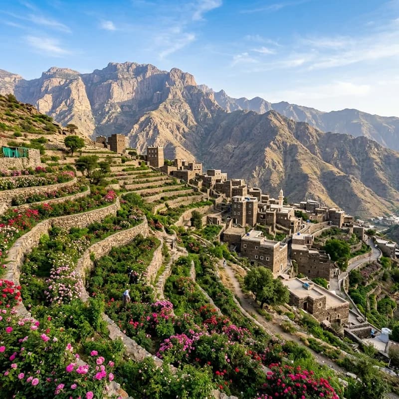 Pemandangan hijau pegunungan dan lembah di kota Taif, Arab Saudi