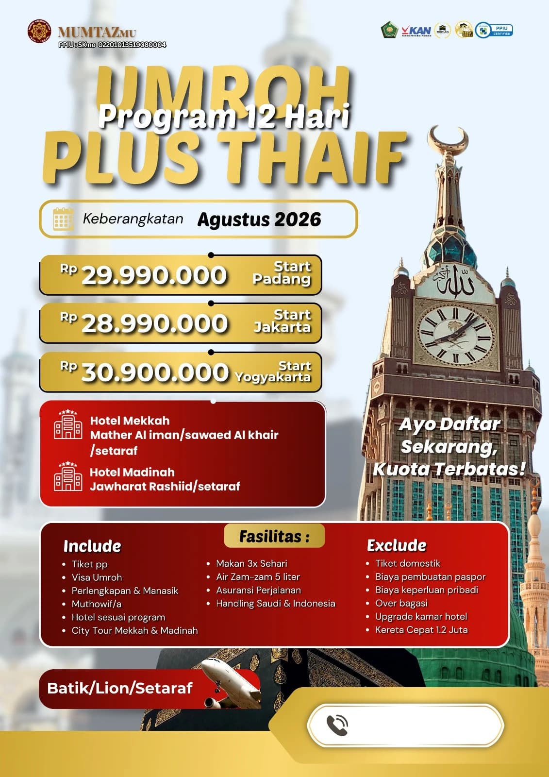 Umroh Plus Thaif - Start Padang